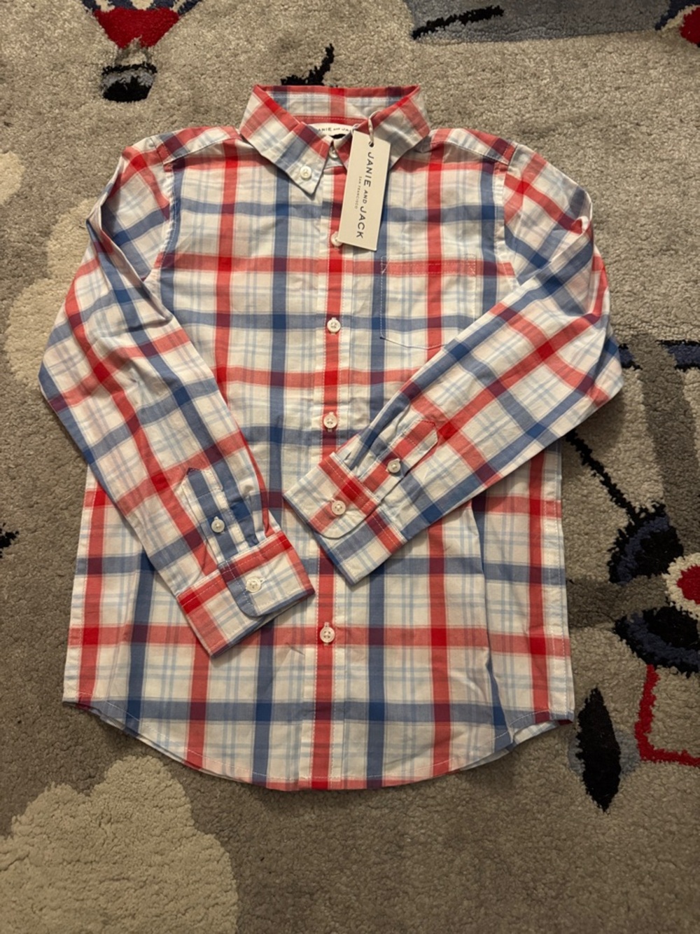 Janie and Jack Red, Blue & White Plaid Button-Down Shirt